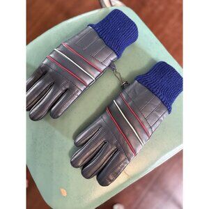 VTG 70s-80s Navy Cozy Vinyl Ski Gloves with Clip, Acrylic Wool Cuffs -  SM